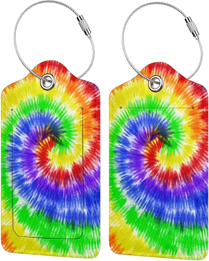 Artistic Tie Dye Luggage Tags Set of 2 Colorful Leather Luggage Tags ID Label for Travel Backpack Bag, Name Labels Suitcase Labels Identifiers Baggage Tags for Adults Kids Women Girls