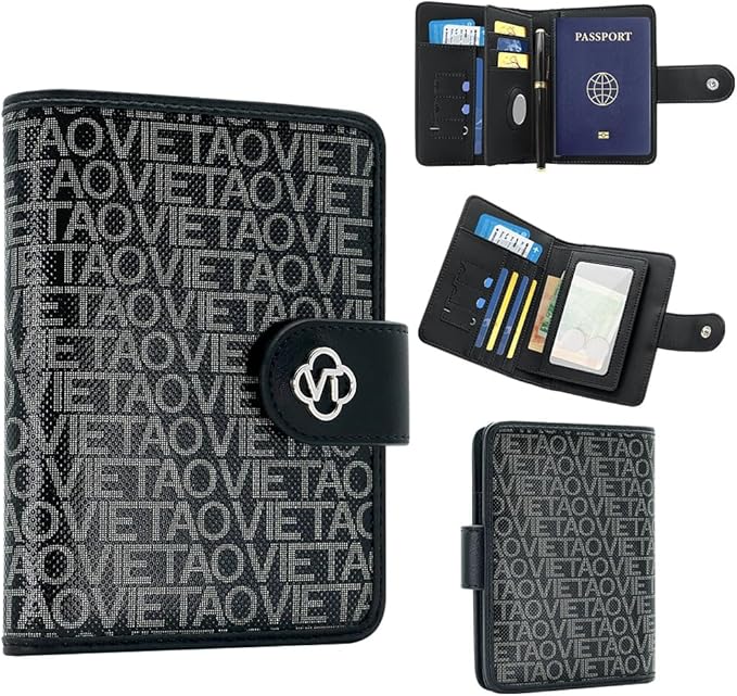 Passport Holder Wallet Bag with AirTag Holder, Card Slots and Passport Solt Ticket Cash Solt, Photo Solt Sim Card Pen Slot.Black