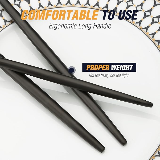 BirdyFly Black Silverware Set, 20 Piece Stainless Steel Flatware Set Service for 4, Matte Black Cutlery Set, Include Knives/Forks/Spoons, Dishwasher Safe