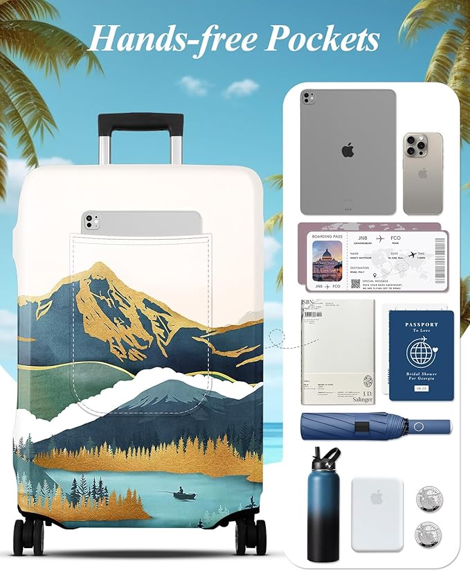 Slohif Luggage Cover for Suitcase Tsa Approved Protector - Luggage Sleeve Large Suit Case Cover Travel Stretch Baggage Case Protective Washable Fit 24-27 Inch Mountain M