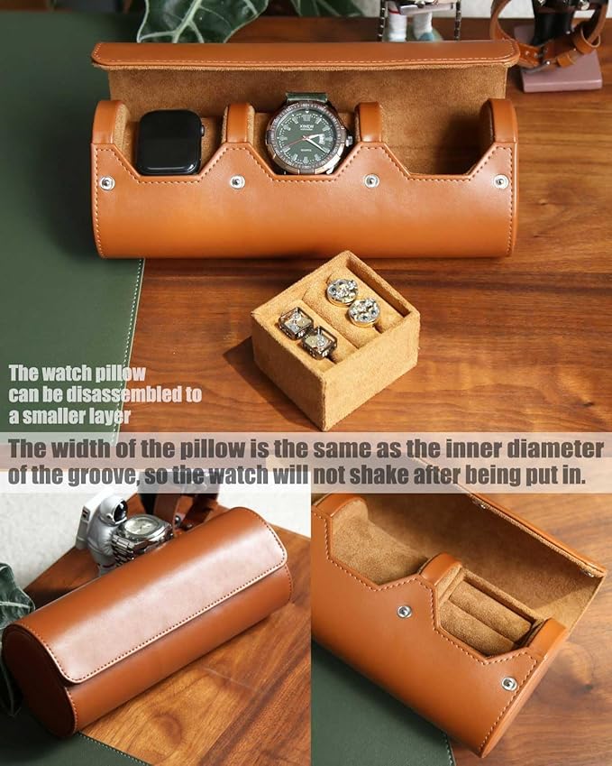 PU Leather Watch and Cufflink Travel Case - 2 Watch and Cufflink Organizer Set, Portable Storage Box for Men Gift