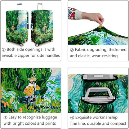 fancyfree Luggage Cover Washable Suitcase Protector Anti-scratch Suitcase cover (Cypress Painting, S(18"-21" luggage))