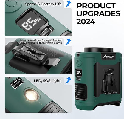 AMACOOL Portable Waist Fan Clip On, MAX 40H Work Time, 10000mAh Rechargeable Wearable Shirt Fan with Light, 16000RPM Powerful 5 Speeds Belt Fans Personal Cooling Fans for Outdoor Jobsite Travel