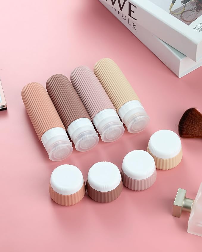 Travel Bottles - 8 Pack, TSA Approved 3 oz Travel Containers for Toiletries, Clear Bag, Leak Proof Silicone Squeezable Essentials Jars