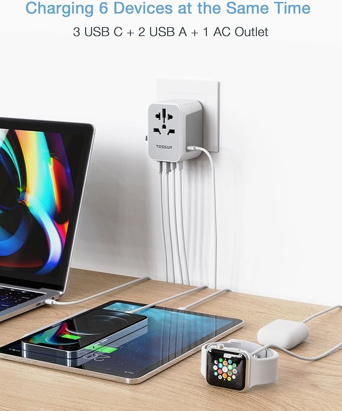 TESSAN Universal Travel Adapter 21W, International Plug Adaptor with 2 USB C Wall Charger 2 USB A Ports, Worldwide Power Outlet Travel Essentials for US to European EU UK AUS (Type C/G/A/I)