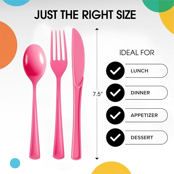 Cerise Plastic Silverware Heavy Duty 300 Pieces Cerise Disposable Silverware Heavy Duty, Utensil Sets, 100 Of Each Forks, Knives & Spoons Disposable Cutlery Set For Party Supplies