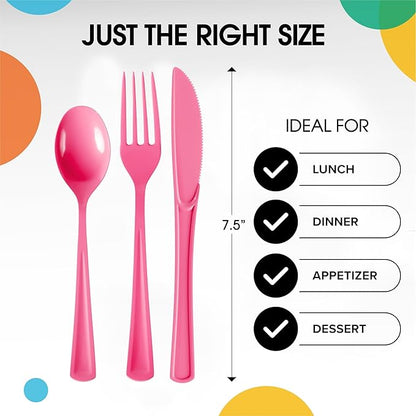 Cerise Plastic Silverware Heavy Duty 300 Pieces Cerise Disposable Silverware Heavy Duty, Utensil Sets, 100 Of Each Forks, Knives & Spoons Disposable Cutlery Set For Party Supplies