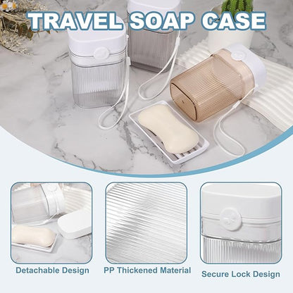 uxcell Travel Toothbrush Case Set, Leakproof Soap Holder with Lid and Portable Travel Toothbrush Holder for Bathroom, Gym, Business Trip, Camping (White)