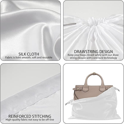 10 Pack Dust Bags for Purses and Handbags, Silk Dust Cover Storage Bag with Drawstring Travel Storage Pouch for Handbag Purse Shoes Boots (White, 19.6 × 15.7 in)