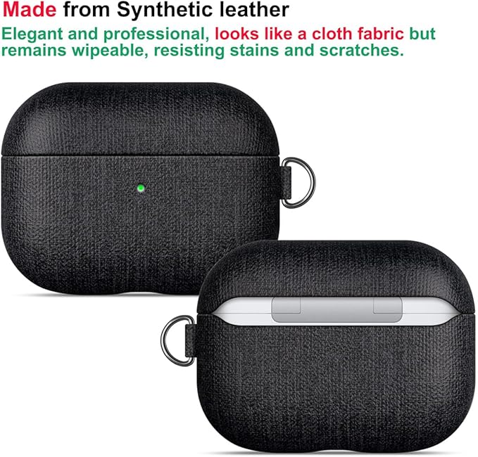 LOPIE for AirPods Pro 2nd Generation Case (Not for 3rd Gen) - Canvas Style Vegan Leather - Protective Hard Shell Cover with Key Chain - Handmade for AirPods Pro 2 Case Cover - Black