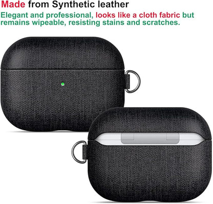 LOPIE for AirPods Pro 2nd Generation Case (Not for 3rd Gen) - Canvas Style Vegan Leather - Protective Hard Shell Cover with Key Chain - Handmade for AirPods Pro 2 Case Cover - Black