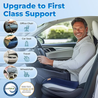 Seat Cushion, BodySync™ Technology with Non-Slip Gel & Memory Foam for Tailbone, Sciatica & Back Pain Relief, Office Chair Cushion, Car Seat Cushions for Driving (Dark Grey Blue)