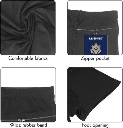 LUEXBOX Pocket Underwear for Men with Secret Hidden Pocket, Travel Boxer Briefs, 4 Packs (Black)