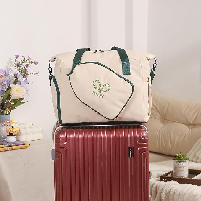 Personalized Duffel Bag Custom Sport Gym Travel Bags Embroidered Name Text Customized Dry Wet Separated Weekend Waterproof Bag for Women Men (D-Beige)