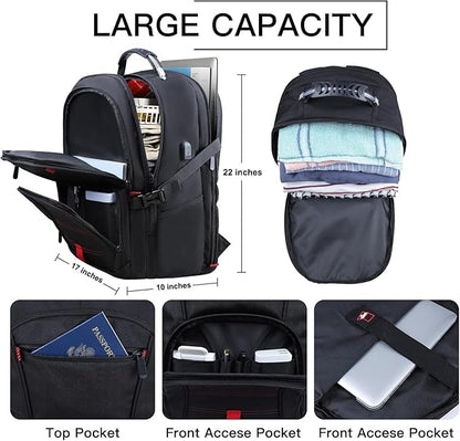 Extra Large Backpack, 18.4 Inch Travel Laptop Backpacks for Men Women with USB Port, 55L Anti Theft Water Resistant College Bussiness TSA Airline Approved Work Computer Backpack, Black