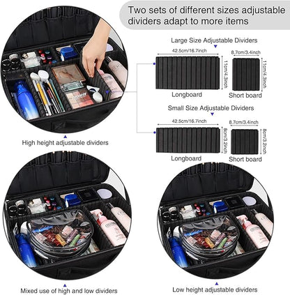 Relavel Large Makeup Organizer Profession Makeup Bag Extra Large Makeup Case with Adjustable Dividers, Adjustable Angle Fixed Belt and Shoulder Strap