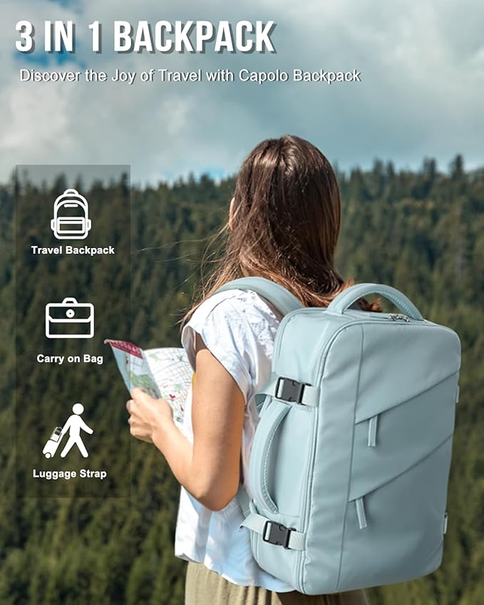 Capolo Travel Backpack for Women Men Waterproof Laptop Backpack Flight Approved Carry On Backpack Overnight Weekender Bag College Bookbag for Business, Work, Traveling Fits 17 '' Laptop,Lake Blue