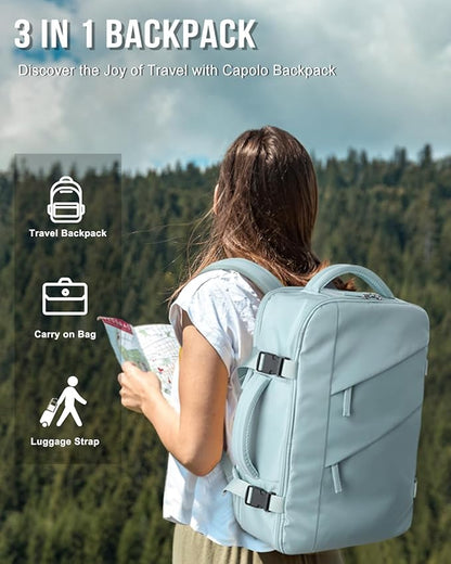 Capolo Travel Backpack for Women Men Waterproof Laptop Backpack Flight Approved Carry On Backpack Overnight Weekender Bag College Bookbag for Business, Work, Traveling Fits 17 '' Laptop,Lake Blue
