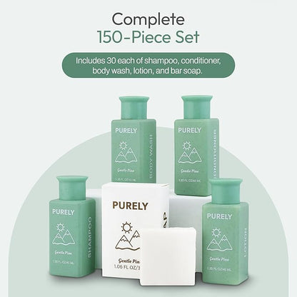 150‑Piece Bulk Travel Toiletries Set | Hotel & Airbnb Essentials | 1.3 oz Bottles (30 Shampoo, 30 Conditioner, 30 Body Wash, 30 Lotion, 30 Bar Soap) | Guest Bathroom Supplies + Homeless Outreach