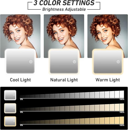 Makeup Case with Mirror and Lights, Travel Makeup Bag with Light up Mirror, Partitionable Cosmetic Bag with 3 Color Lights, Make up Organizer with Adjustable Dividers Large Brush Board