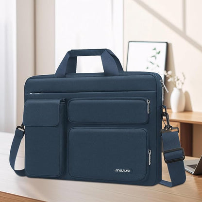 MOSISO Laptop Shoulder Bag 15.6 inch, 15-15.6 inch Computer Bag Compatible with MacBook Pro 16 inch, HP, Dell, Lenovo, Notebook with 2 Raised&1 Flapover&1 Horizontal Pocket&Handle&Belt, Haze Blue
