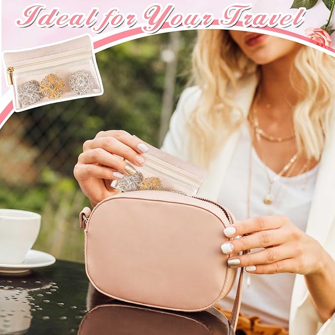 Uiifan Travel Jewelry Organizer Flannel Jewelry Bags Portable Jewelry Pouch with Zipper Pockets for Women Girl Gift