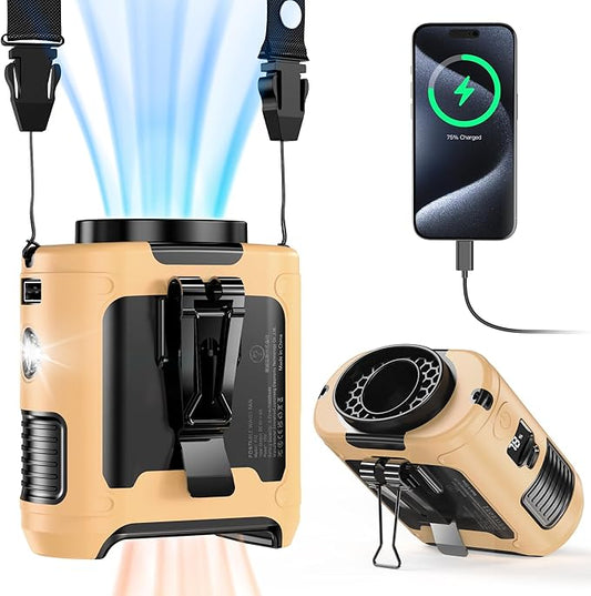 10000mAh Portable Waist Clip Fan - 40H Cooling Personal Wearable Fan,5 Speeds 16000RPM Strong Belt Fan,Rechargeable Hands-free Neck Fan With Flashlight for Outdoor Jobsite Camping Traveling