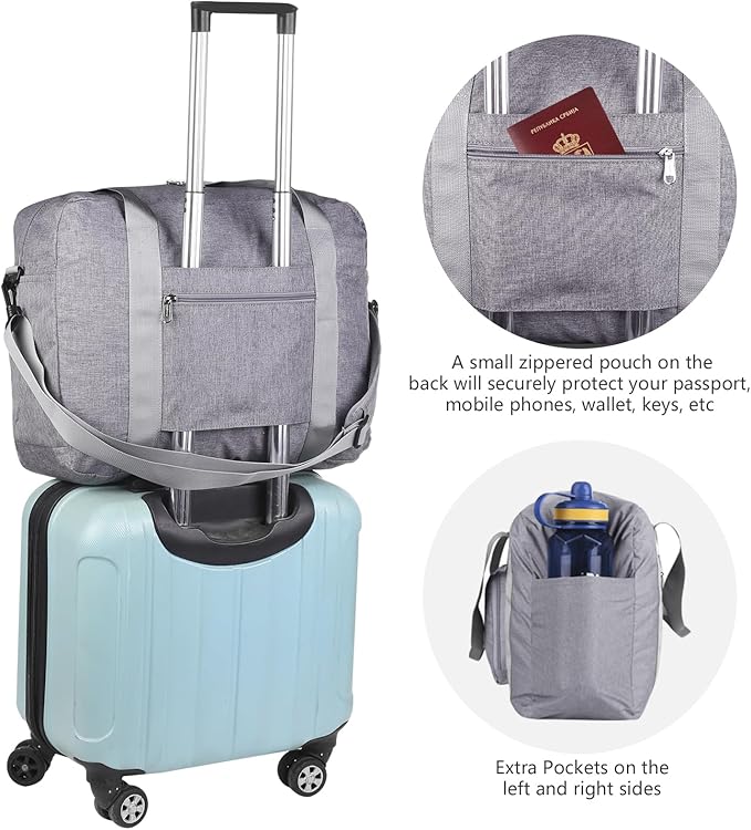 For Spirit Airlines Personal Item Bag 18x14x8 Foldable Travel Duffel Bag Underseat Carry-on Luggage for Women and men 30L(Grey)