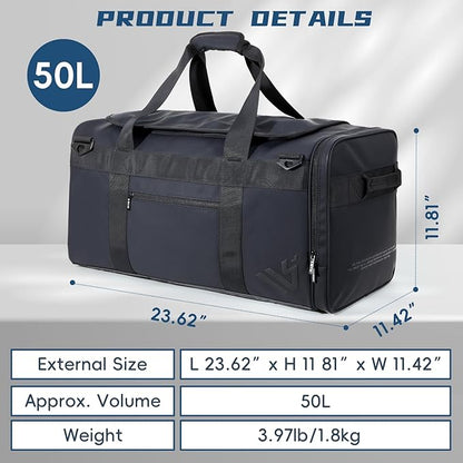 Duffle Backpack Heavy Duty Gym Bag for Men, 50L Convertible Travel Duffel Water Resistant Large Hand Bag for Sport Weekend, Black