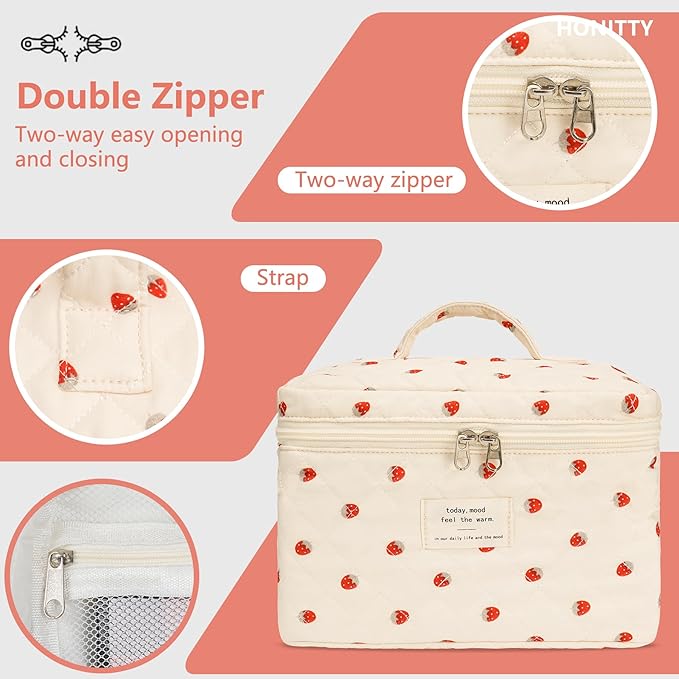 Makeup Bag,Quilted Cosmetic Bags,Large Floral Make Up Organize bag,Makeup Bag Set for Women,Flower Travel Toiletry Bag