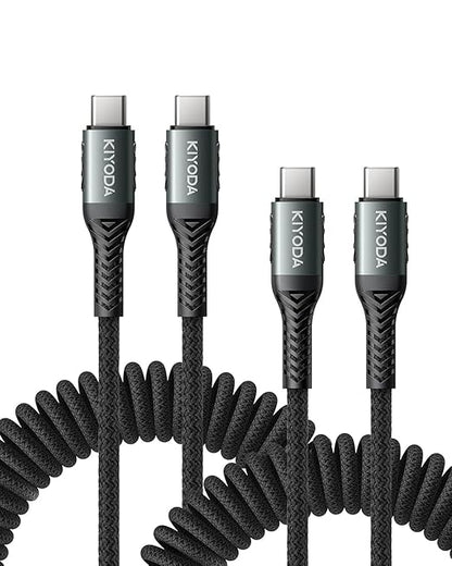 USB C to USB C Cable Coiled 6FT 2Pack, Braided Type C Charger for Car 66W Fast Charging Cord Compatible with iPhone 17 16 15, iPad, Samsung Galaxy, Google Pixel, Moto, LG, TCL Phones