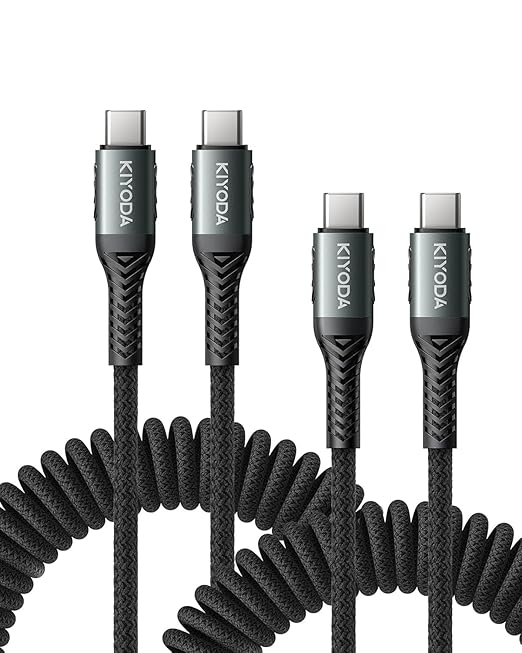 USB C to USB C Cable Coiled 6FT 2Pack, Braided Type C Charger for Car 66W Fast Charging Cord Compatible with iPhone 17 16 15, iPad, Samsung Galaxy, Google Pixel, Moto, LG, TCL Phones