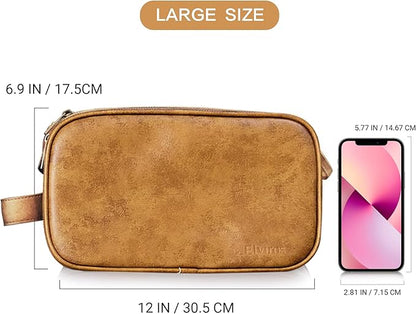 Elviros Toiletry Bag for Men, Large Travel Shaving Dopp Kit Water-resistant Bathroom Toiletries Organizer PU Leather Cosmetic Bags