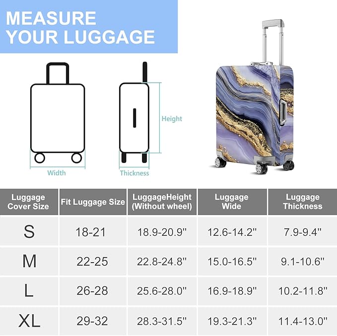 FOREVER QUEEN Luxury Golden Purple Marble Luggage Cover Suitcase Protector Suitcase Cover Anti-Scratch,Stretchable Bag Cover Washable Durable Polyester