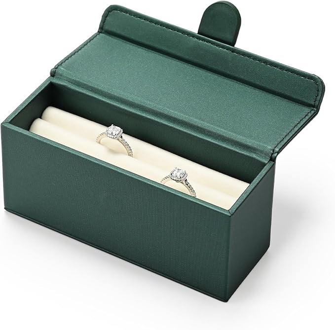 Leather Travel Jewelry Box, Portable Pocket Size Ring Box for Women, Mini Jewelry Travel Case Small Ring Holder Organizer with 12 Slots for purse(Green)