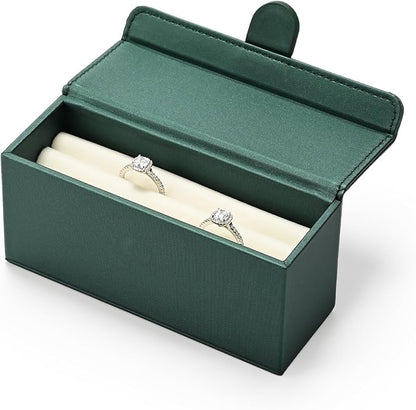 Leather Travel Jewelry Box, Portable Pocket Size Ring Box for Women, Mini Jewelry Travel Case Small Ring Holder Organizer with 12 Slots for purse(Green)