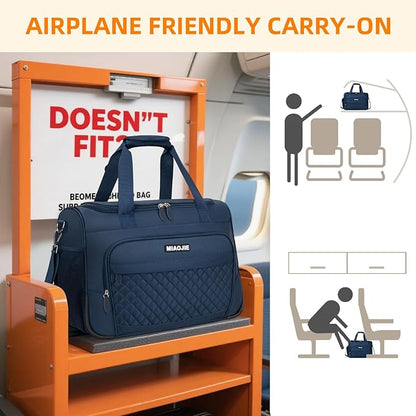 Travel Duffle Bag for Women, Underseat Carry On luggage Bag Foldable Overnight Weekender Hospital Bag Lightweight Airplanes Personal Item Travel Tote Bag for Women Birthday Gifts, 18IN Navy Blue