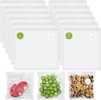 FEPPO Vacuum Sealer Bags for Food,15 PCS 8.3"×8.7" & 15 PCS 10.2"×11" Reusable Vacuum Seal Bags with Air Valve for Food Storage, Ideal for Freshness Preservation