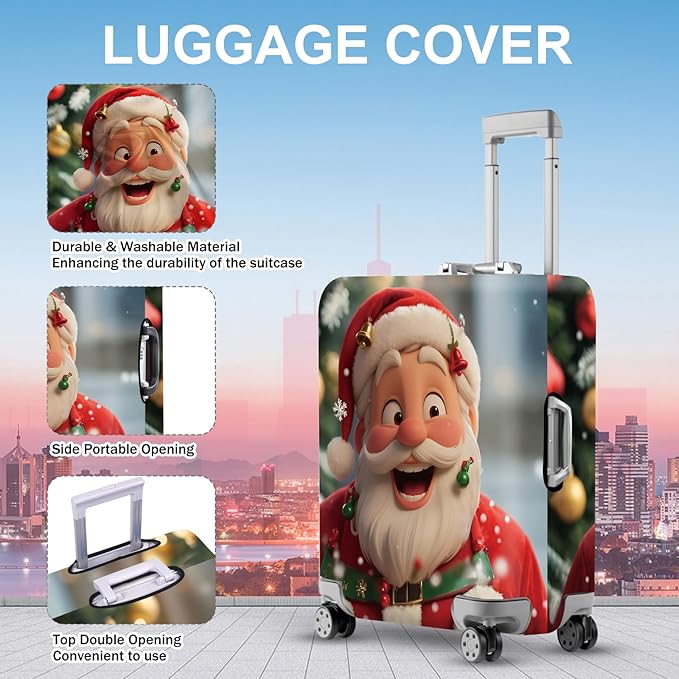FOREVER QUEEN Santa Claus Luggage Cover Suitcase Protector Suitcase Cover Anti-Scratch,Stretchable Bag Cover Washable Durable Polyester