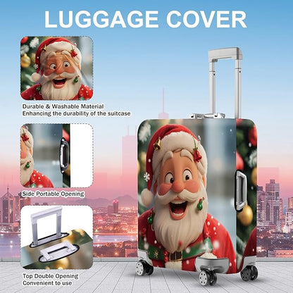FOREVER QUEEN Santa Claus Luggage Cover Suitcase Protector Suitcase Cover Anti-Scratch,Stretchable Bag Cover Washable Durable Polyester