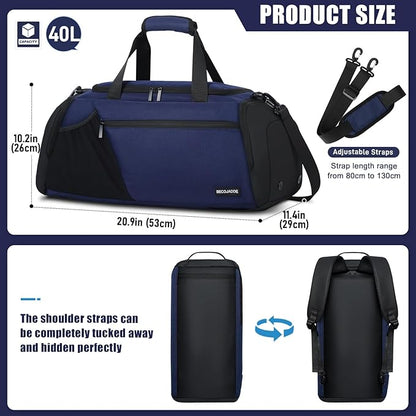 Gym Bags for Men Women 40L Large Gym Backpack Multiple Pockets Sport Duffle Bags with Shoe & Wet Compartment for Workout Travel Weekend Overnight Navy Blue