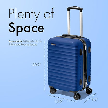 (Not Made In China) Carry-On Luggage Hardside Spinner, 4 Wheels, Lightweight and Expandable 22 Inch Suitcase Rolling Carryon (Navy Blue)