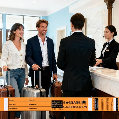 1000 Tags Luggage Tags for Suitcases | Hotels Baggage Claim Check for Bag with Transfer Tape & Serial Numbering, A Marker & Double-Sided Tape | Hotel Luggage Claim Bulk Ticket, Orange