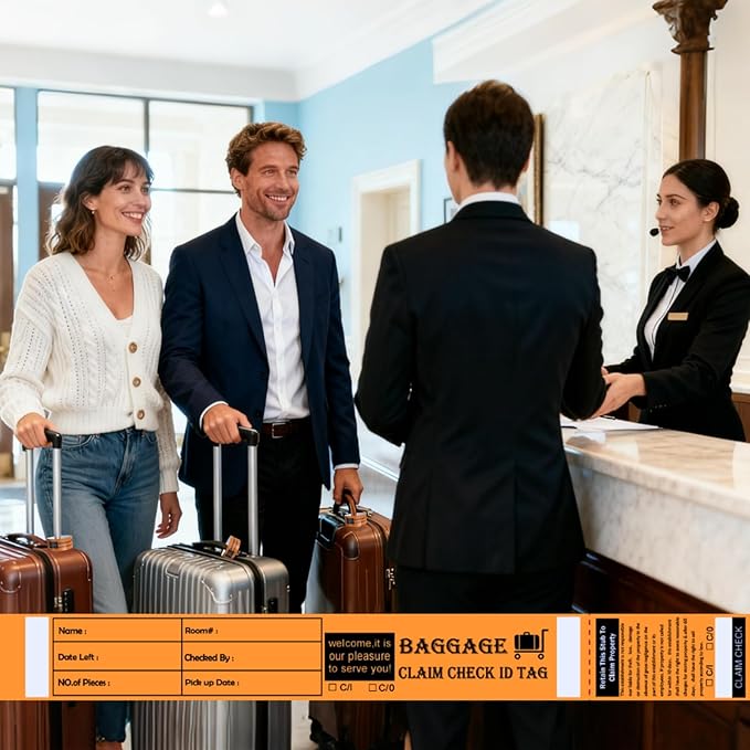 1000 Tags Luggage Tags for Suitcases | Hotels Baggage Claim Check for Bag with Transfer Tape & Serial Numbering, A Marker & Double-Sided Tape | Hotel Luggage Claim Bulk Ticket, Navy Blue