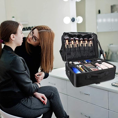 MONSITNA Extra Large Makeup Case 17 Inch Super Large Capacity Travel Makeup Train Case Professional Makeup Artist Case Nail Polish Organizer Storage Box with Two Adjustable Shoulder Strap (Black)