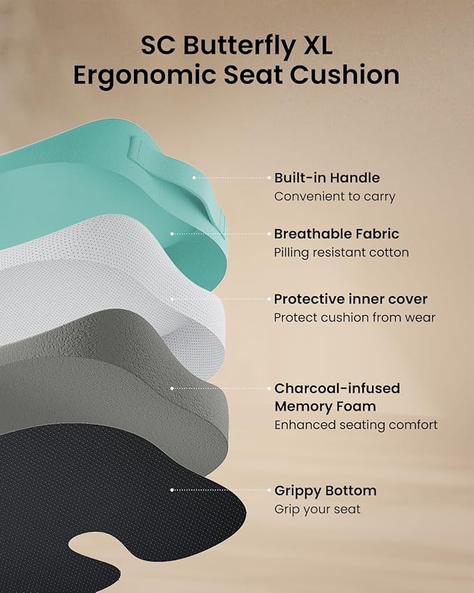 ProtoArc Extra Large Seat Cushions for Office Chairs, Ergonomic Memory Foam Seat Cushion for Home, Extra Cover, Car Seat Cushions for Driving, Pressure Relief Pad for Sciatica - Mint Green