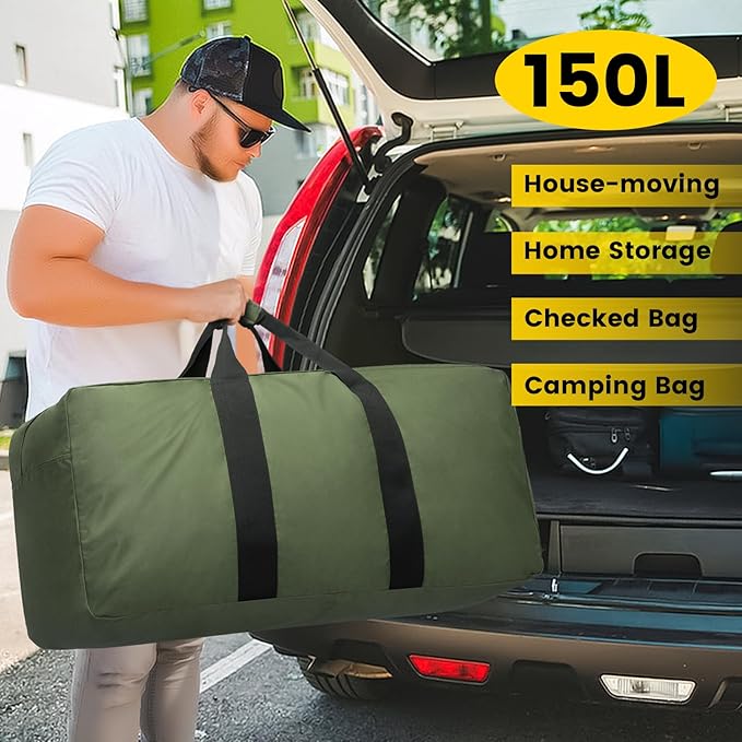 Vorspack Extra Large Duffle Bag for Travel - 150L Duffel Bag for Men Gear Bag for Storage Foldable Weekender Bag for Overnight Camping - Green