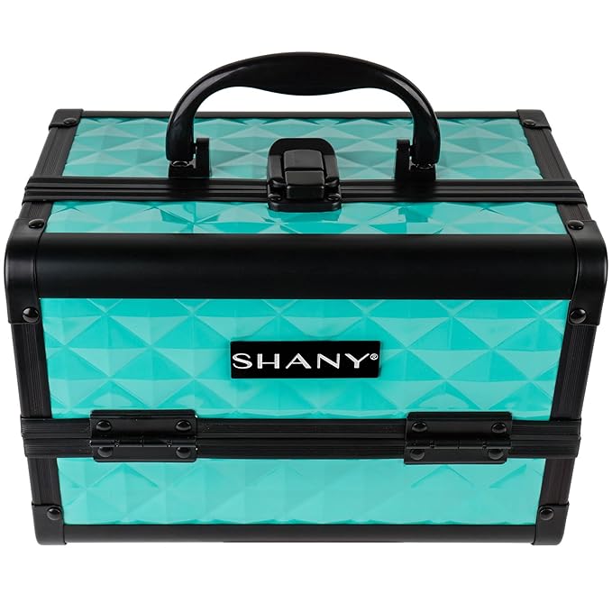SHANY Chic Makeup Train Case Cosmetic Box Portable Makeup Case Cosmetics Beauty Organizer Jewelry storage with Locks, Multi trays Makeup Storage Box with Makeup Mirror - Turquoise