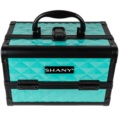 SHANY Chic Makeup Train Case Cosmetic Box Portable Makeup Case Cosmetics Beauty Organizer Jewelry storage with Locks, Multi trays Makeup Storage Box with Makeup Mirror - Turquoise