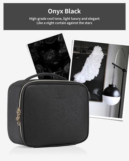 Vlando Medium Makeup Cosmetic Organizer Case Portable Storage Bag with Adjustable Dividers for Makeup Brushes Girls Women Friend Black